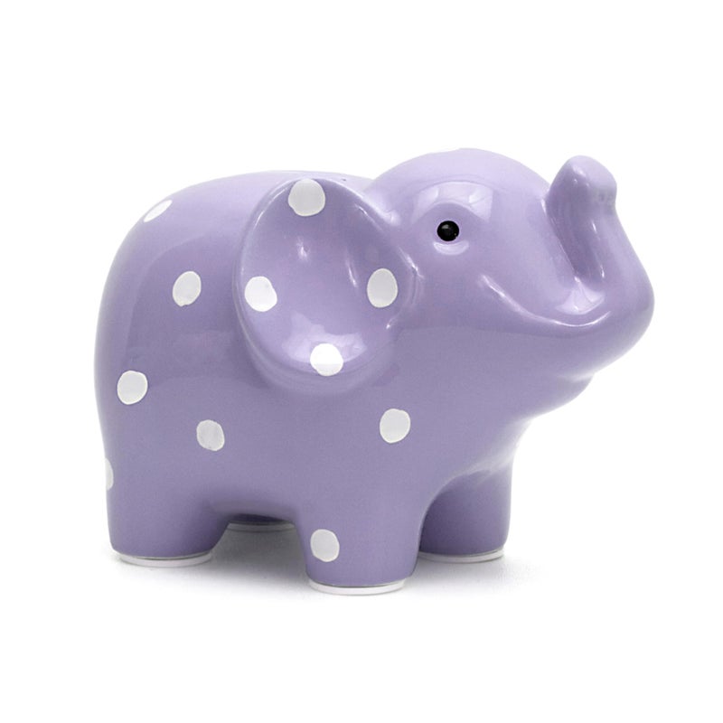 Child to Cherish Ceramic Polka Dot Elephant Piggy Bank for Girls, Lavender - Image 1